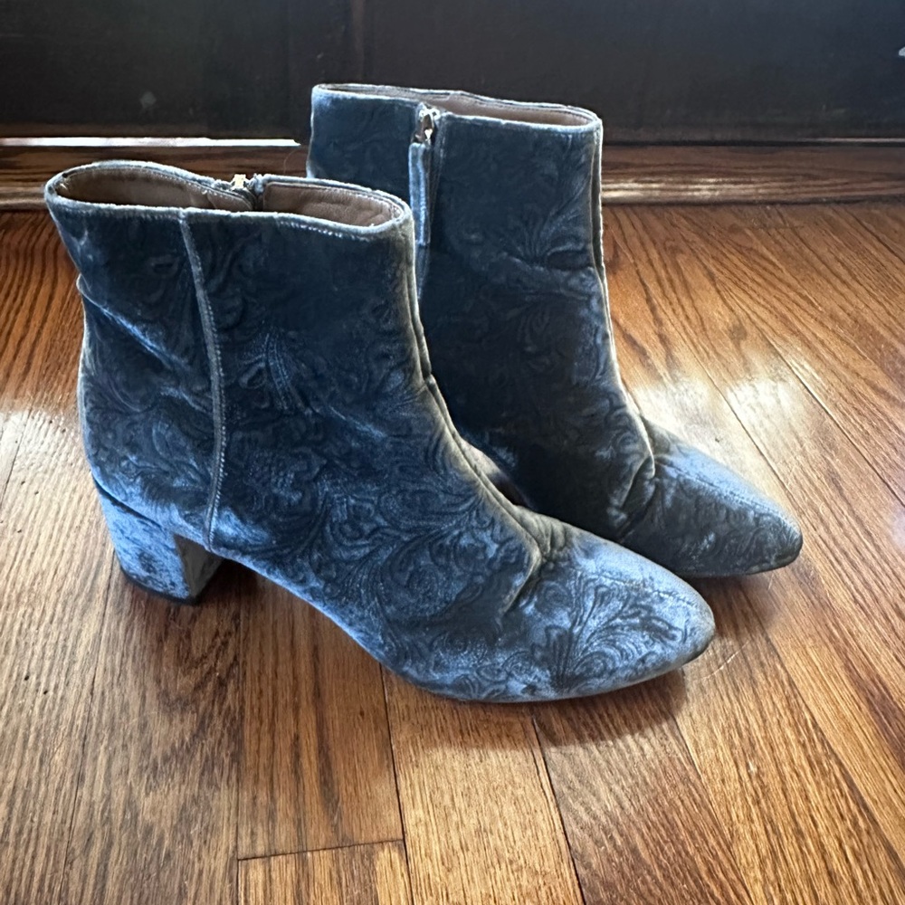 Aquazzura Velvet Block Heel Gray Jacquard Booties 41